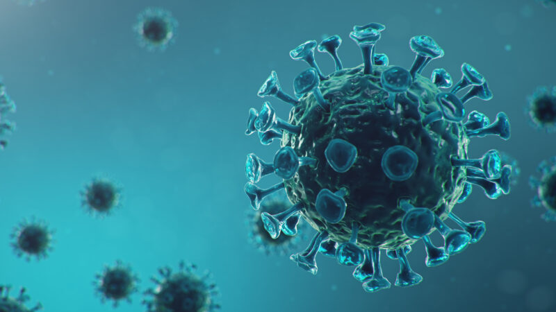 Coronavirus outbreak. Pathogen affecting the respiratory tract. COVID-19 infection. Concept of a pandemic, viral infection. Coronavirus inside a human. Viral infection. 3D illustration