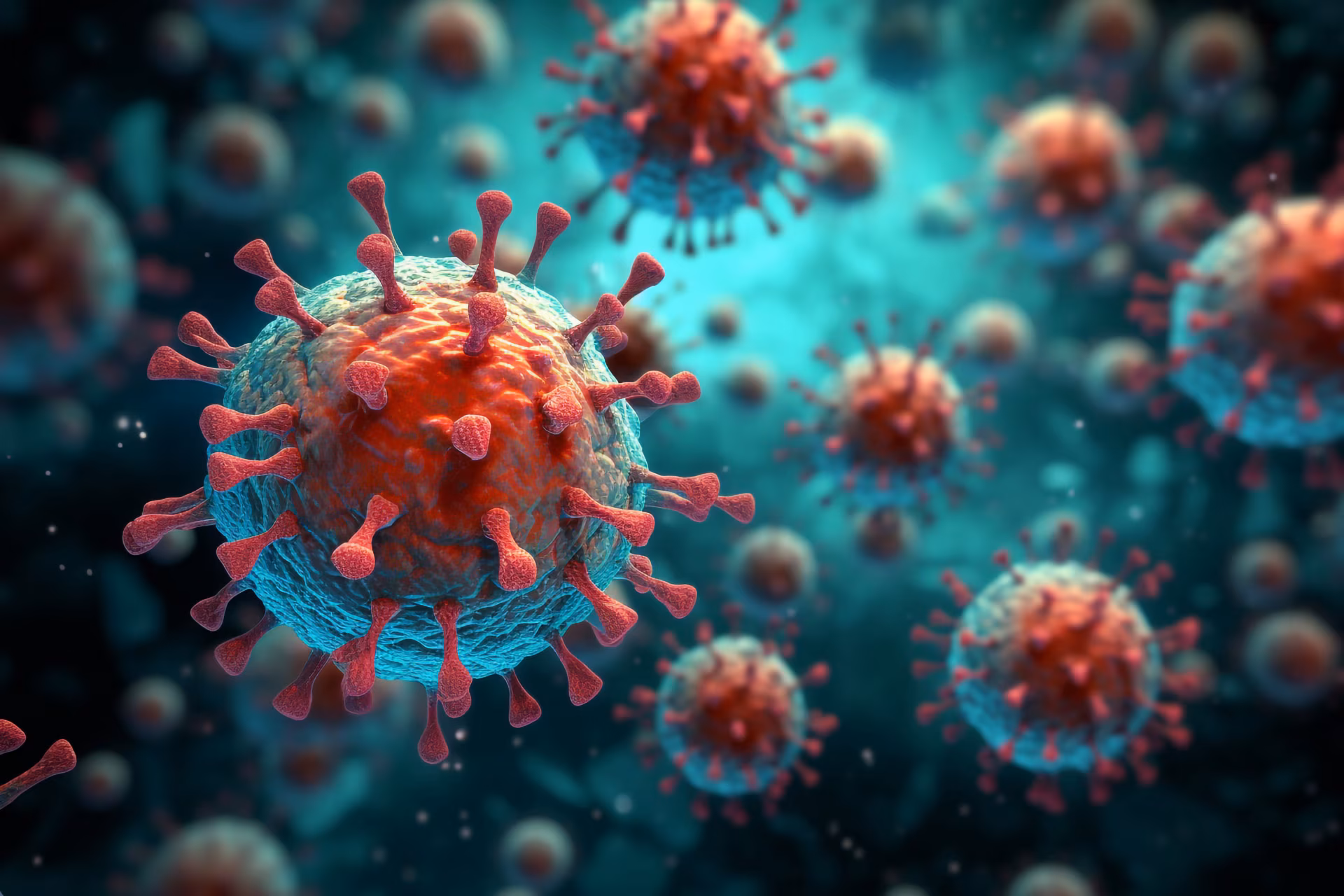 HIV virus particles, artwork - 3d